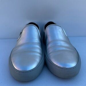 Woman by Common Projects Slip-On Sneaker Leather Metallic Silver Size 40.